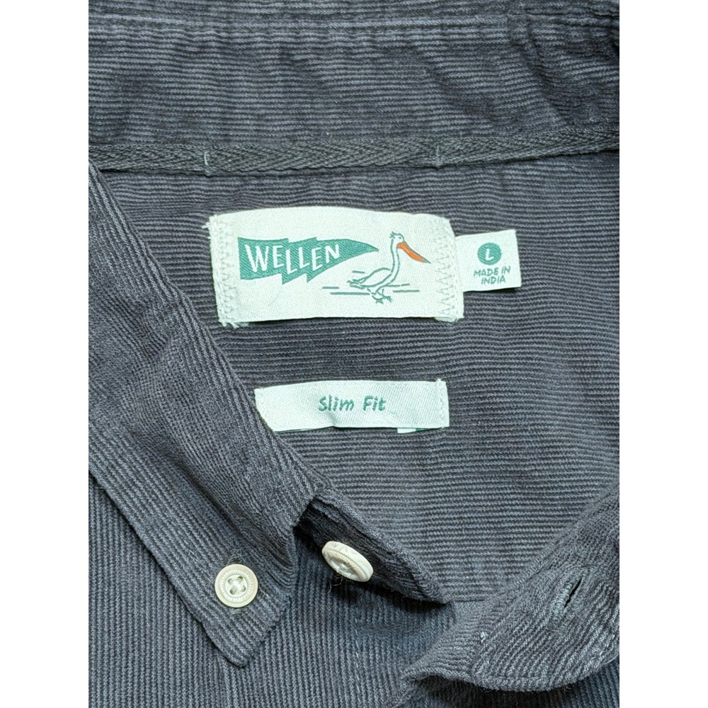 Wellen Slim Fit Corduroy Button Down Shirt Charcoal Grey Organic Cotton Sz L - Picture 4 of 10